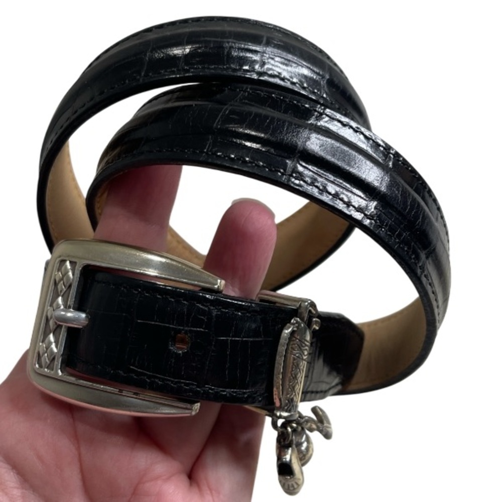 Vintage Unisex Brighton Golf Onyx Series Black Croc Embossed Leather Belt ML 32